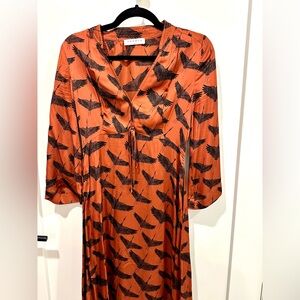 Sandro Bird print Voyage orange dress size 1 or XS - S